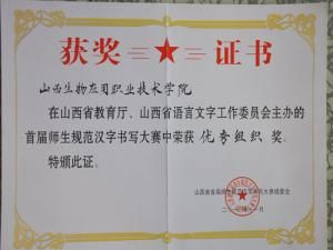 我院荣获“山西省首届师生规范汉字书写大赛优秀组织奖”